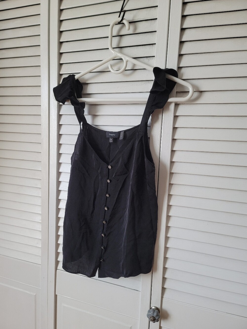 THEORY Ruffle Shoulder Blouse, Size M - Picture 3 of 6